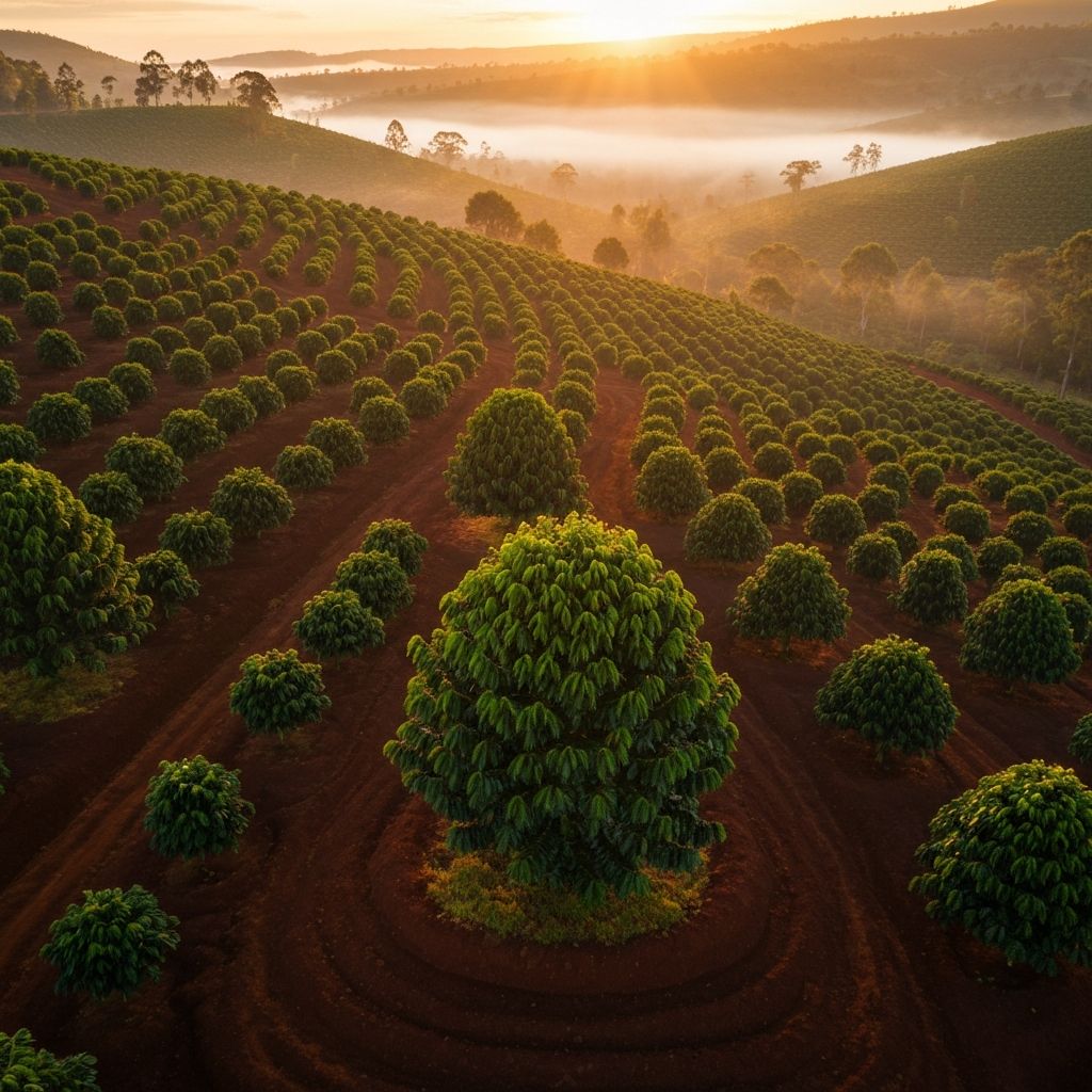Lush green coffee plantation on the volcanic highlands of Mt. Kenya, Kirinyaga County