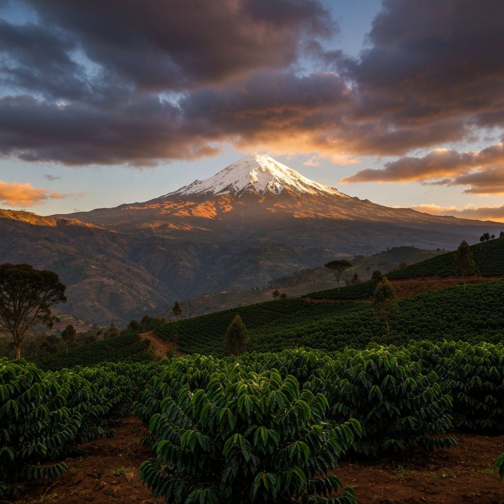 Mount Kenya and the coffee growing regions of Kirinyaga County, Kenya
